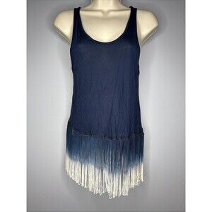 Heart & Hips Navy Blue Ombré Tank Top With Fringe Small
